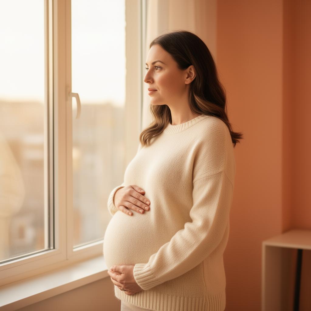 Pregnant mother using MomCradl app for daily wellness check-in